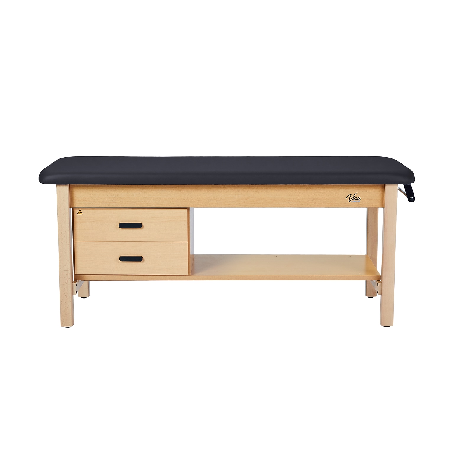 Aristo Wood H-Brace Physician Exam Table with Shelf, 2 Drawer Cabinet, Paper Cutter, Holder, 500lbs. Capacity, Black
