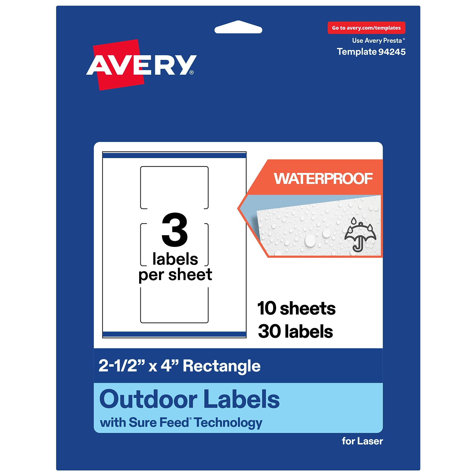 Avery Rectangle Laser Multipurpose Labels, 2.5 x 4, White, 30/Pack (19479399320)
