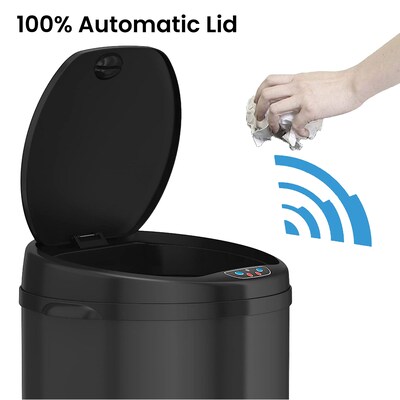 iTouchless Stainless Steel Round Sensor Trash Can with AbsorbX Odor Control System, Black, 13 Gal. (MT13RB)