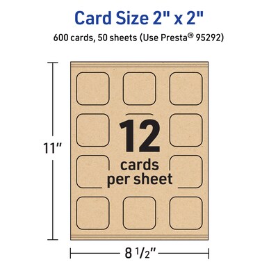 Avery Integrated Cards, 2" x 2", Matte Kraft Brown, 600/Box (95292)