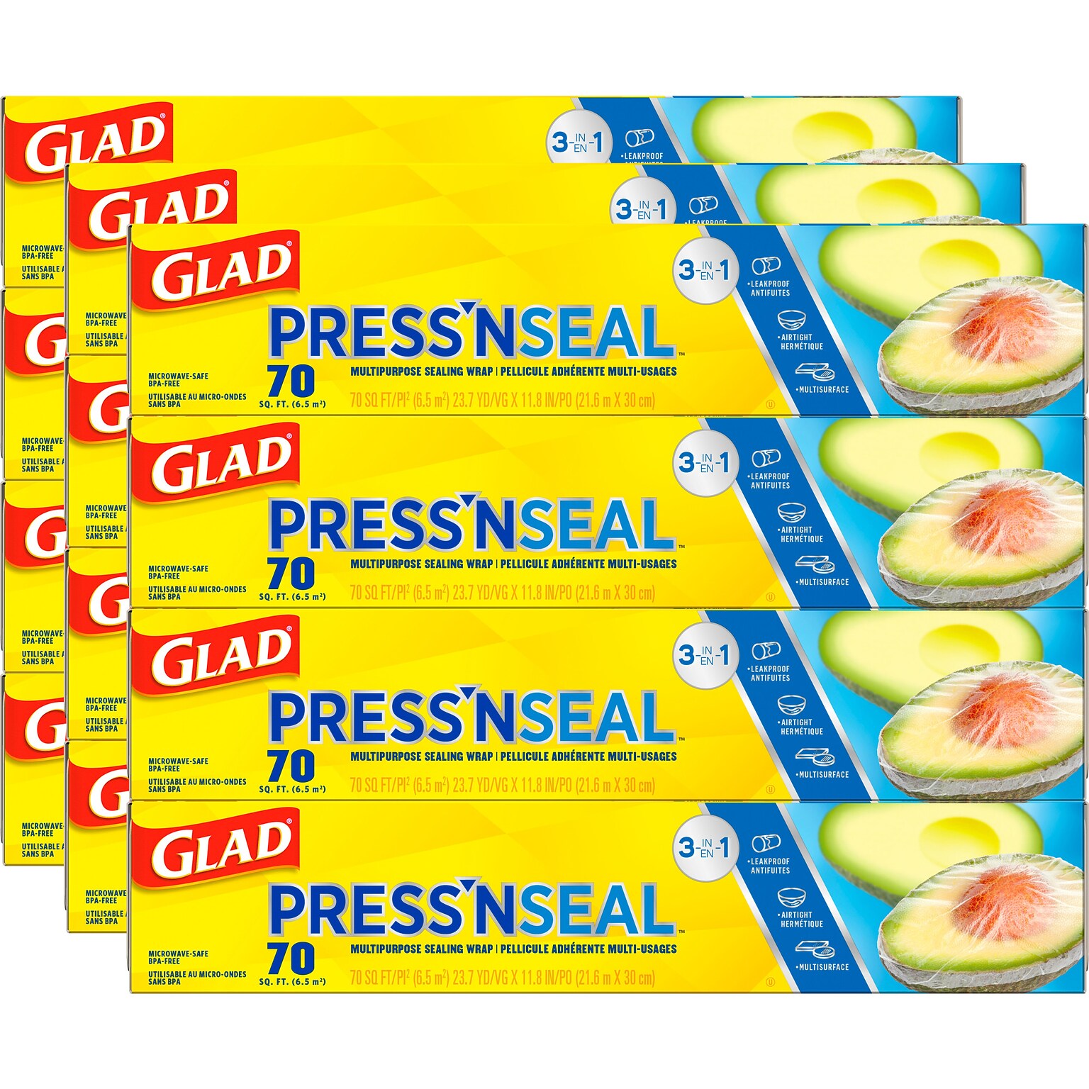 Glad PressN Seal Plastic Food Wrap, 70 Sq. Ft. Roll, 12/Carton (70441)