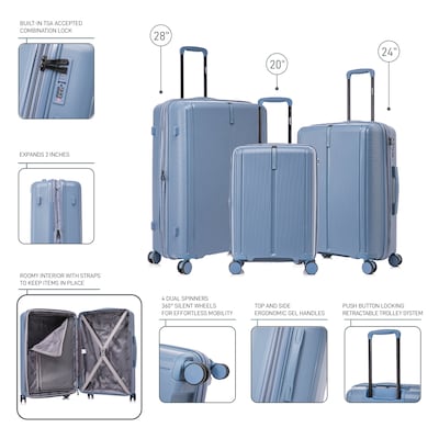 DUKAP Airley 3-Piece Hardside Spinner Luggage Set, TSA Checkpoint Friendly, Blue (DKAIRSML-BLU)