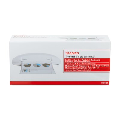 Staples Thermal & Cold Laminator, 9.5" Width, White (5738801/5738802)