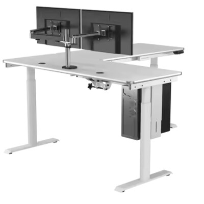 VersaDesk PowerLift 72"W Electric L-Shaped Adjustable Standing Desk, White (PLLSD6072-WW-APP)