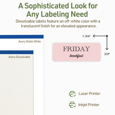 Avery Dissolvable Rectangle Multipurpose Labels, 2/3" x 1-3/4", Off-white, 220/Pack (94209)
