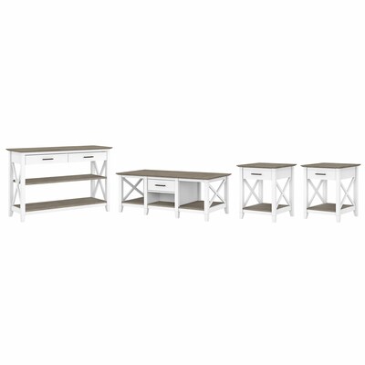 Bush Furniture Key West 47 x 24 Coffee Table with Console Table and 2 End Tables, Shiplap Gray (KWS024G2W)
