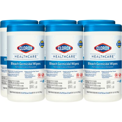 Clorox Healthcare Bleach Germicidal Wipes, 150 Wipes/Canister, 6/Carton (30577)