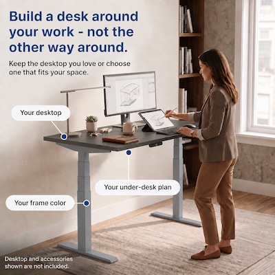Uncaged Ergonomics Rise Up 3-stage Dual Motor Electric Standing Desk Frame, Gray, Desktop Not Included (RUG)