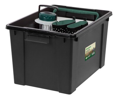 Remington Store-It-All 19 Gal. Storage Container with Latching Lid, Plastic, Black & Green, 4/Pack (296700)