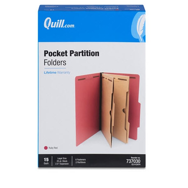 Quill Brand® 2/5Cut Pressboard Classification Folders with Pockets, 2