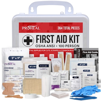ProHeal OSHA Compliant First Aid Kit, ANSI Class A, Type III, Serves 100 People, 364 Pieces (PH-16624H)