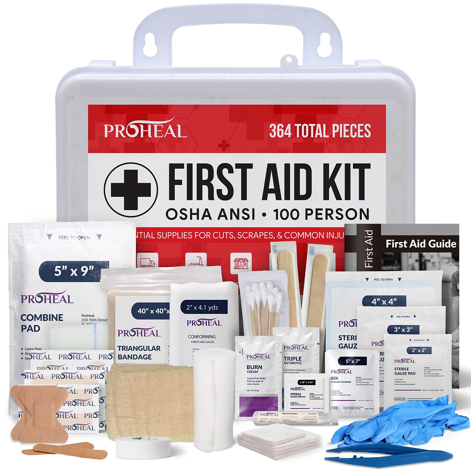 ProHeal OSHA Compliant First Aid Kit, ANSI Class A, Type III, Serves 100 People, 364 Pieces (PH-16624H)