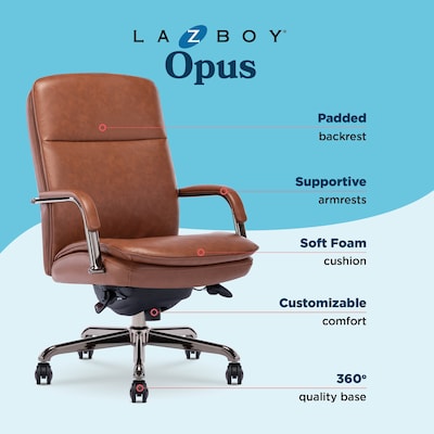 La-Z-Boy Opus Ergonomic Bonded Leather Swivel Executive Chair, Cognac and Graphite (CCHR10015C)