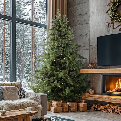 Fraser Hill Farm 12' Woodside Pine Pre-Lit Artificial Christmas Trees, 2000 Lights (FFWS012-3GR)