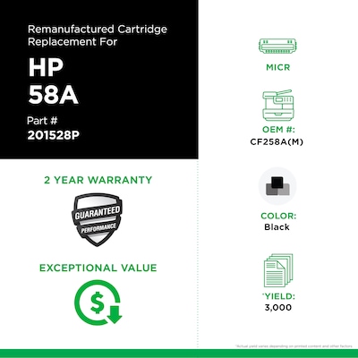 Clover Imaging Group Remanufactured HP 58A Black Standard Yield MICR Toner Cartridge Replacement for HP CF258A (201528P)
