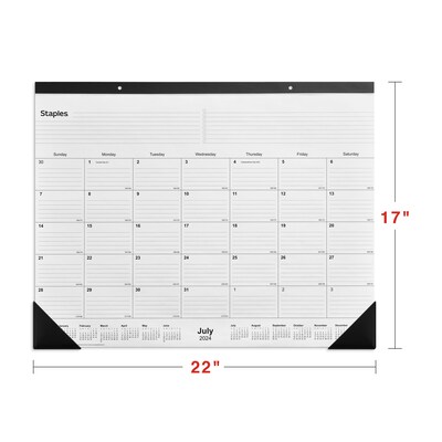 2024-2025 Staples 22" x 17" Academic Monthly Desk Pad Calendar, White/Black  (ST12952-23)