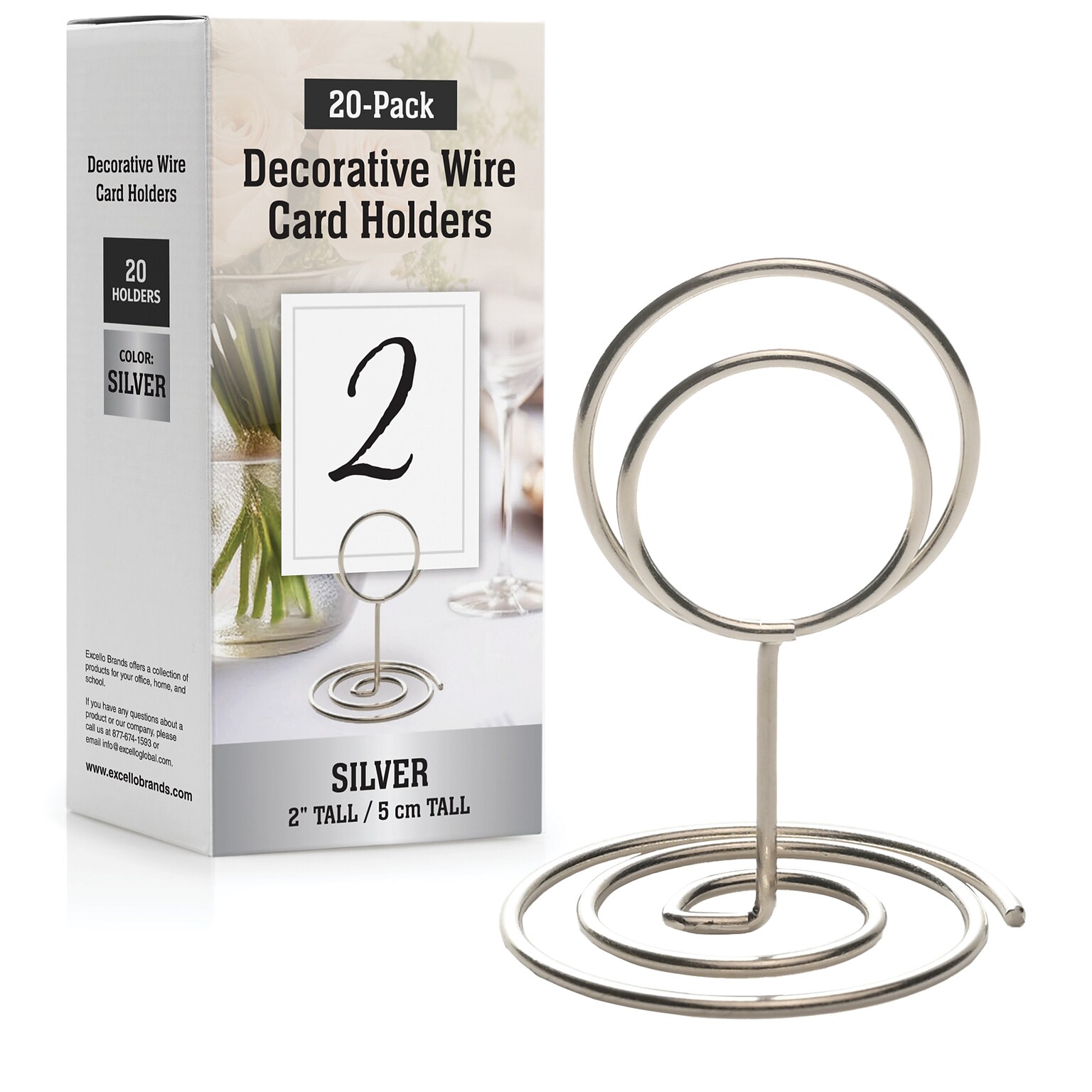 Global Printed Products Horizontal Card Holder, Table Top/Countertop, Silver Metal, 20/Pack (WRHLDR-SLV)