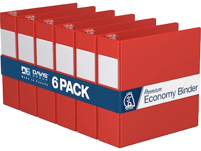 Davis Group Premium Economy 3 3-Ring Non-View Binders, D-Ring, Red, 6/Pack (2305-03-06)
