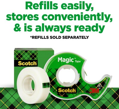 Scotch Magic Tape with Dispenser, Invisible, 3/4 in x 650 in, 6 Tape Rolls, Clear, Home Office and Back to School Supplies