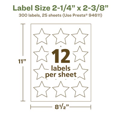 Avery EcoFriendly Laser/Inkjet Burst Multipurpose Labels, 2-1/4" x 2-3/8", White, 300/Pack (94611)