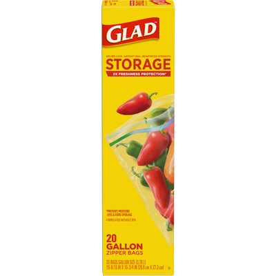 Glad Zipper Food Storage Bags, Gallon, 20 Bags/Box, 12/Carton (55050)