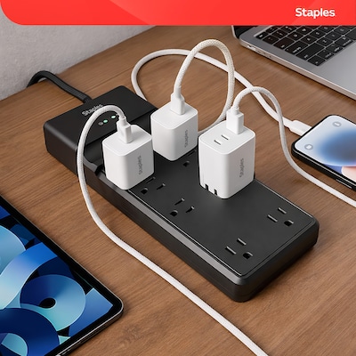 Staples TECH 8-Outlet Surge Protector, 12', 4500 Joules, Black (ST62782)
