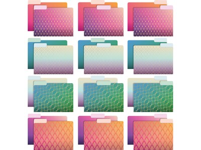 Global Printed Products Deluxe Designer Geometric Foil Heavy Duty File Folders, 1/3-Cut Tab, Assorte