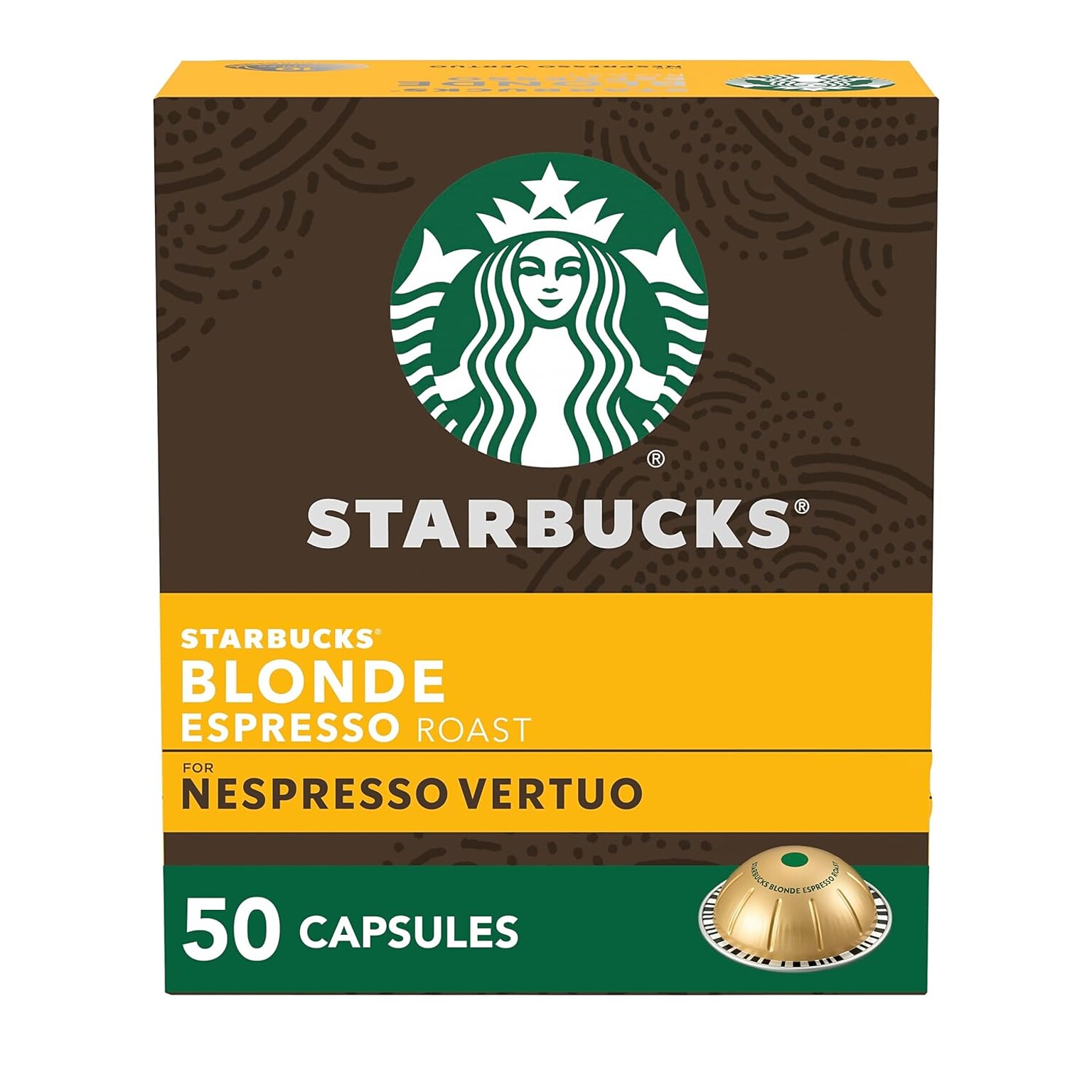 Starbucks Blonde Espresso Roast Coffee Nespresso Vertuo Capsules, Light Roast, 50/Box (117666)