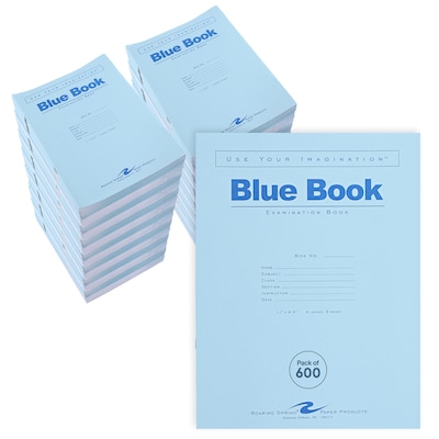 Roaring Spring Paper Products Exam Notebooks, 8.5 x 11, Wide Ruled, 4 Sheets, Blue, 600/Case (77515CS)