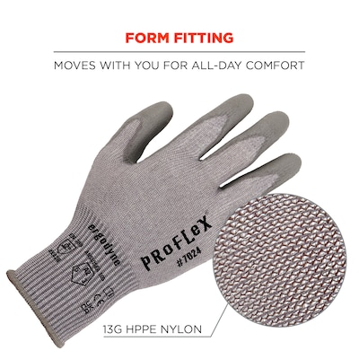 Ergodyne ProFlex 7024 PU Coated Cut-Resistant Gloves, ANSI A2, Gray, Medium, 1 Pair (10403)