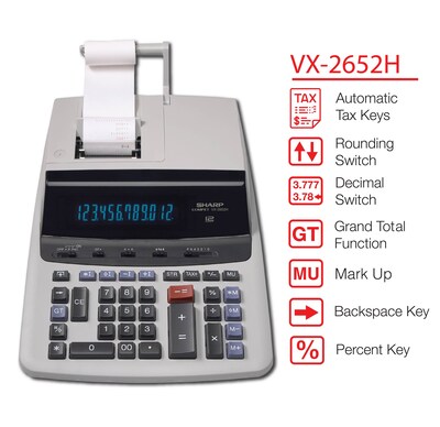 Sharp VX-2652H Heavy Duty Commercial 12-Digit Printing Calculator, White