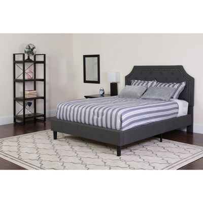 Flash Furniture Brighton Tufted Upholstered Platform Bed in Dark Gray Fabric with Pocket Spring Mattress, Full (SLBM14)