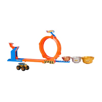 Mattel Hot Wheels Monster Trucks Loop-and-Flip Trophy Challenge Playset, Assorted Colors (JBX64)