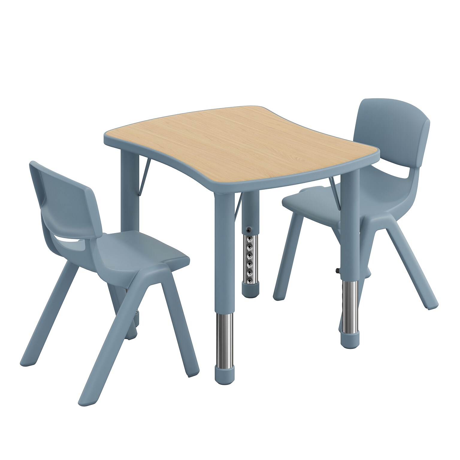 Flash Furniture Emmy Rectangular Activity Table Set, 26.5 x 21.75, Height Adjustable, Natural Woodgrain/Dusty Blue