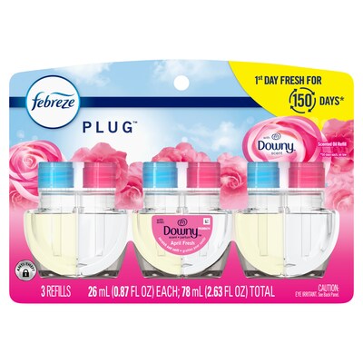 Febreze Fade Defy Plug Air Freshener Warmer Refill, Downy April Fresh Scent, 0.87 fl. oz., 3/Pack (52369)