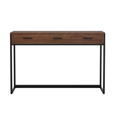 Martha Stewart Ollie 47"W Engineered Wood Rectangular Home Office Desk, Walnut Wood Grain/Oil Rubbed Bronze (ZGZP028BRBK)