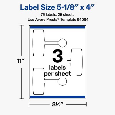 Avery Laser/Inkjet Sealing Labels, 5-1/8" x 4", Matte White, 75 Labels/Pack (19479370676)