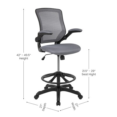 Flash Furniture Mesh Ergonomic Drafting Chair with Adjustable Foot Ring and Lumbar Support, Dark Gray (BLZP8805DDKGY)
