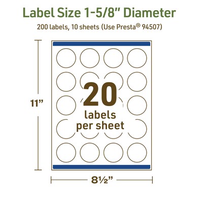 Avery Dissolvable Circle Multipurpose Labels, 1-5/8" Dia., Off-white, 200/Pack (94507)
