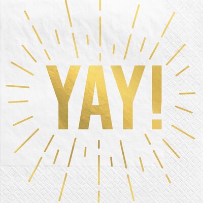 Party City YAY! Lunch Napkin, 2-Ply, White & Gold, 16 Napkins/Pack (AM500139)