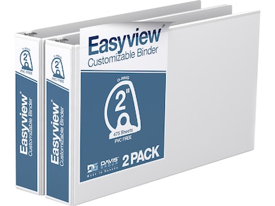 Davis Group Easyview Premium 2 3-Ring View Binders, D-Ring, White, 2/Pack (8603-00-02)