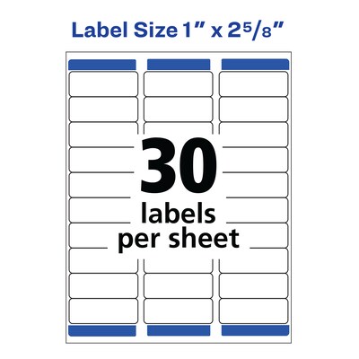 Avery Removable Inkjet/Laser Labels, 1" x 2 5/8", White, 750 Labels Per Pack (6460)