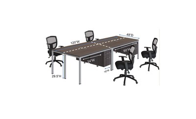 Boss Office Products Simple System 60W Desk with Pedestal, Driftwood, 4/Set (SGSD016-101)