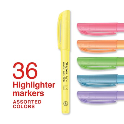 Staples Hype Stick Highlighter, Chisel Tip, Assorted, 36/Pack (ST62945)