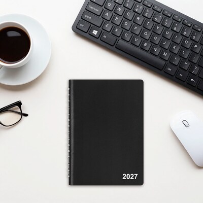 2027 Staples 5" x 8" Daily Planner, Faux Leather Cover, Black (ST63592-27)