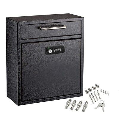 AdirOffice Medium Wall Mounted Drop Box Mailbox, Black (631-05-BLK-KC)