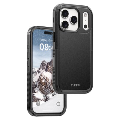 TUFF8 Impact+ MagSafe Rugged Phone Case for iPhone 18 Pro with Foldable Origami Wallet Stand, Black (KITLIB18PRO05)