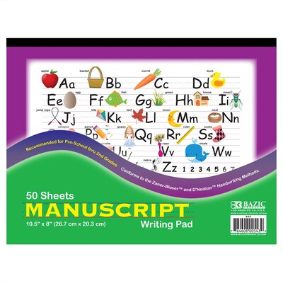 Bazic Handwriting Practice Paper, 10.5 x 8, White, 50 Sheets/Pad, 12 Pads/Bundle (BAZ543-12)
