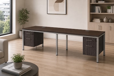 Boss Office Products Simple System 66"W Desk with Pedestal, Driftwood, 2/Set  (SGSD006-102)