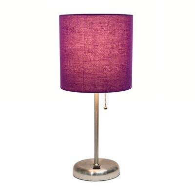 Creekwood Home Oslo 19.5 LED Table Lamp with USB Port, Brushed Steel/Purple Shade (CWT-2012-PR)
